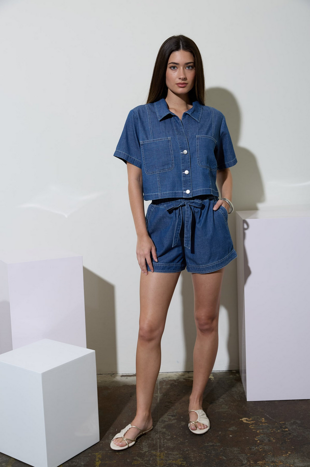 Blu Pepper Cropped Button Up Top
