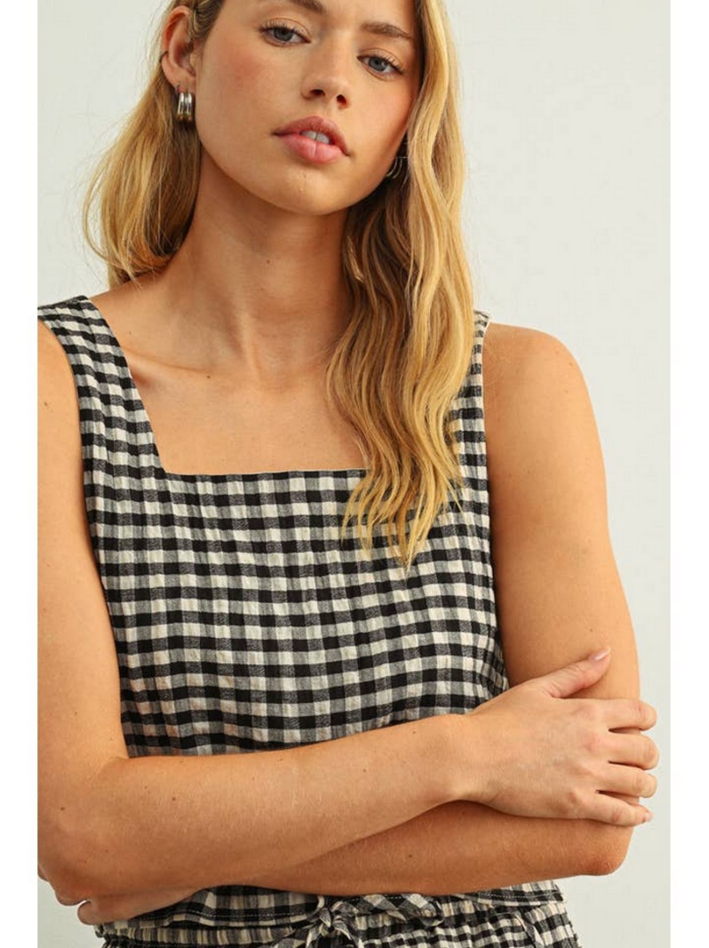 Miou Muse Square Neck Gingham Top - Fringe Boutique
