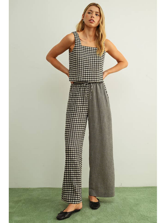 Miou Muse Square Neck Gingham Top