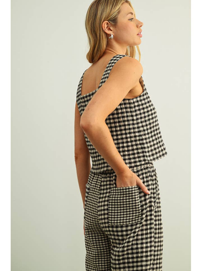 Miou Muse Square Neck Gingham Top