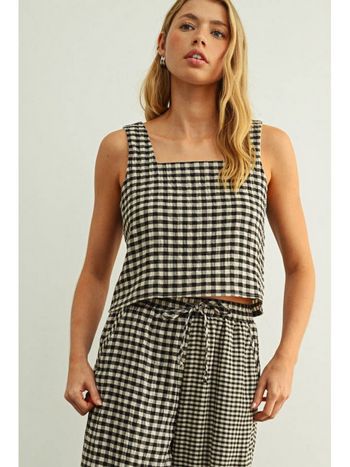 Miou Muse Square Neck Gingham Top