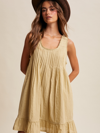 Listicle Embroidered Pleated Mini Dress