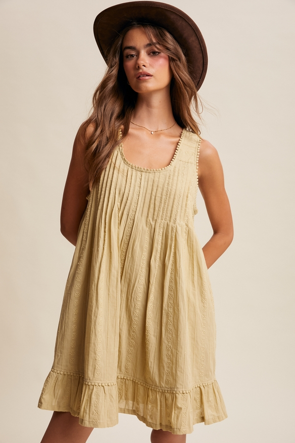 Listicle Embroidered Pleated Mini Dress