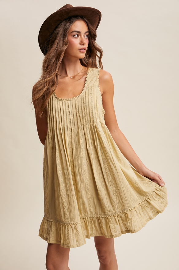 Listicle Embroidered Pleated Mini Dress