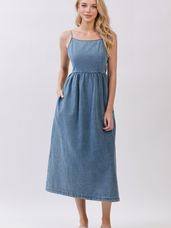 Final Touch Open Back Denim Midi Dress