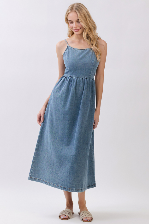 Final Touch Open Back Denim Midi Dress