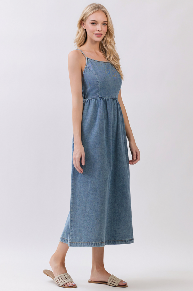 Final Touch Open Back Denim Midi Dress
