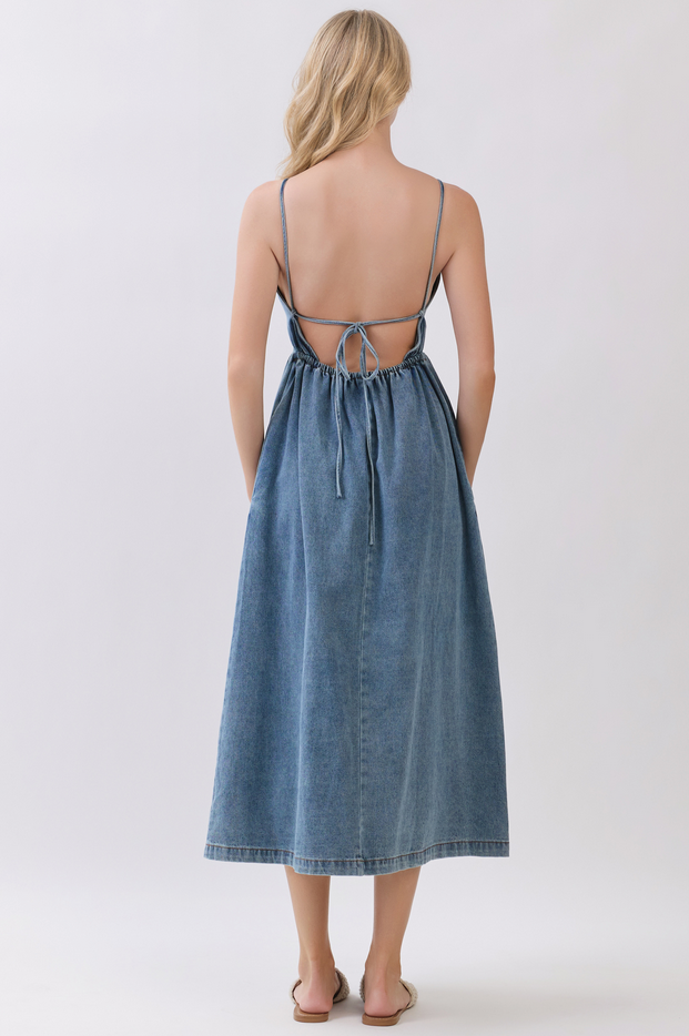 Final Touch Open Back Denim Midi Dress