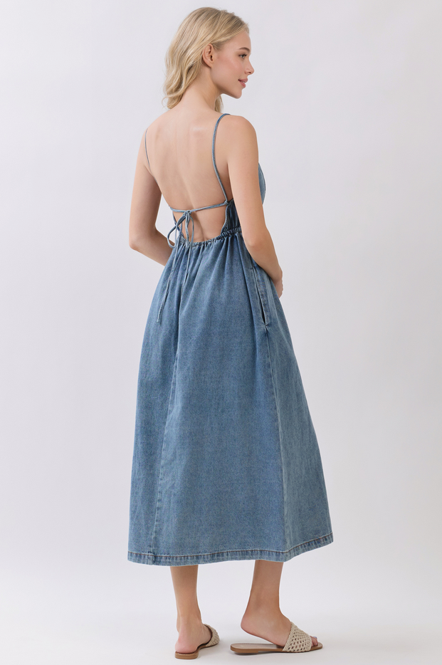 Final Touch Open Back Denim Midi Dress