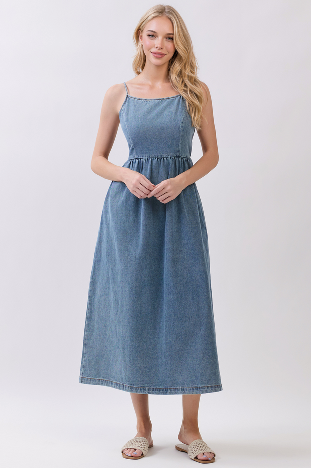 Final Touch Open Back Denim Midi Dress