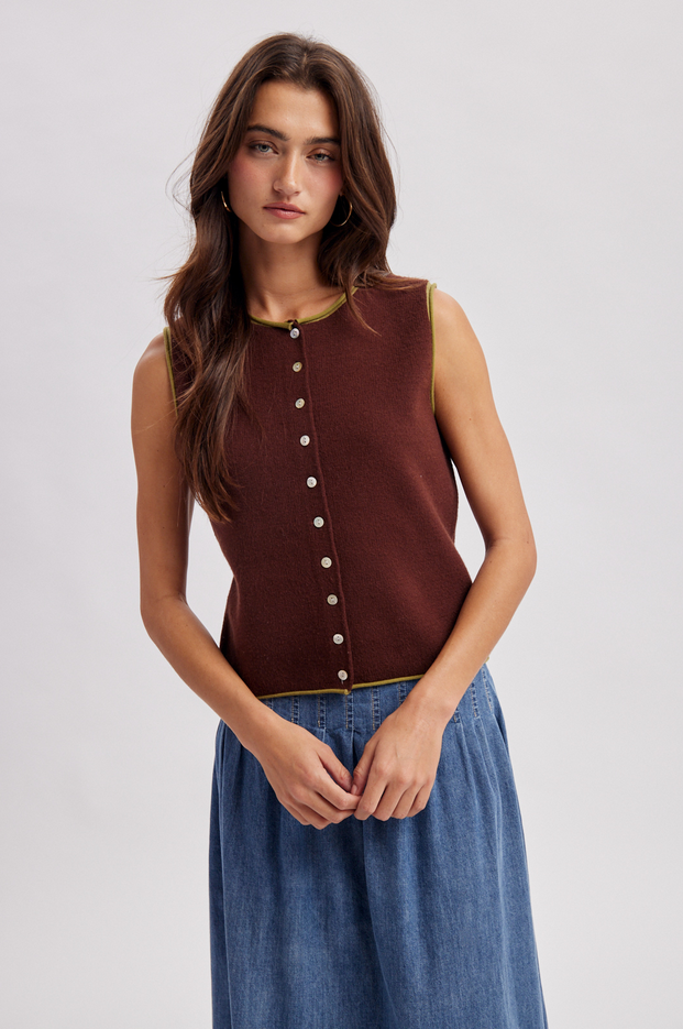 Wishlist Contrast Trim Knit Vest