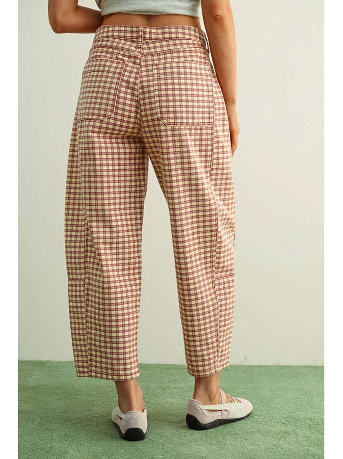 Miou Muse Mini Checker Barrel Pants