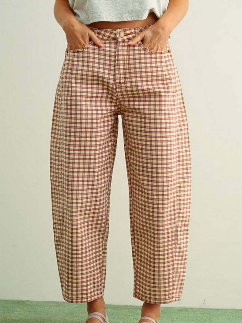 Miou Muse Mini Checker Barrel Pants - Fringe Boutique