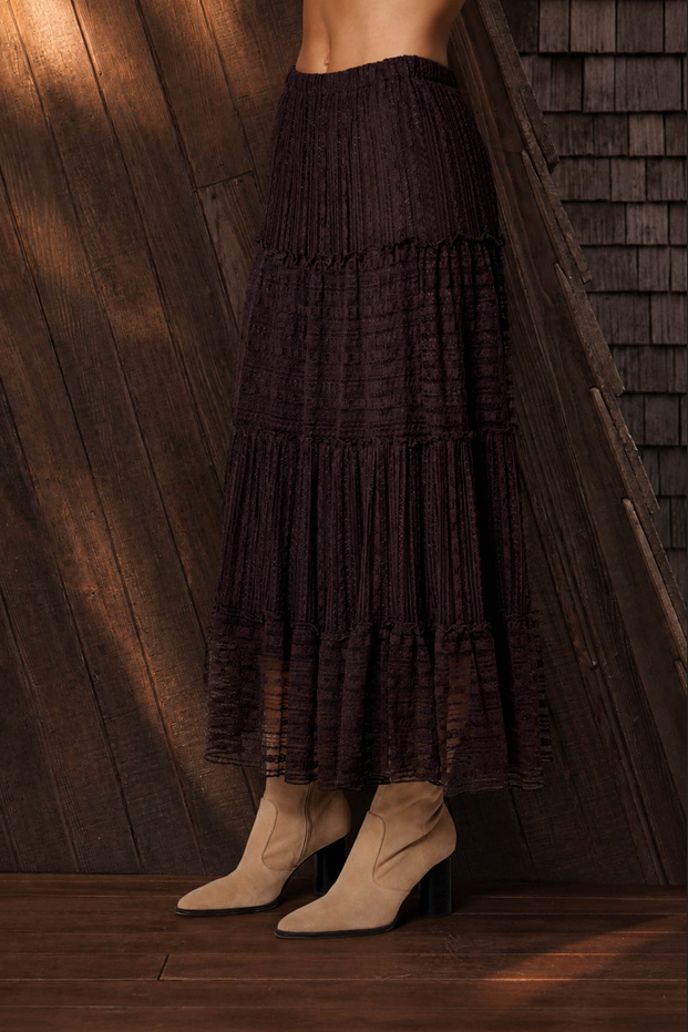 Blu Pepper Tiered Lace Midi Skirt