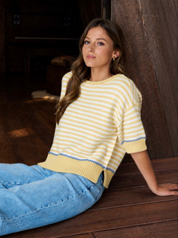 Blu Pepper Contrast Stripe Sweater Top