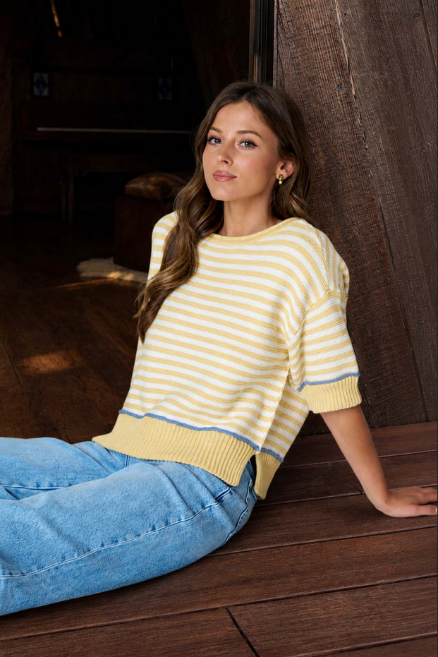 Blu Pepper Contrast Stripe Sweater Top