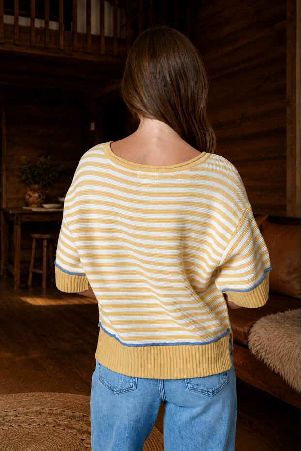 Blu Pepper Contrast Stripe Sweater Top