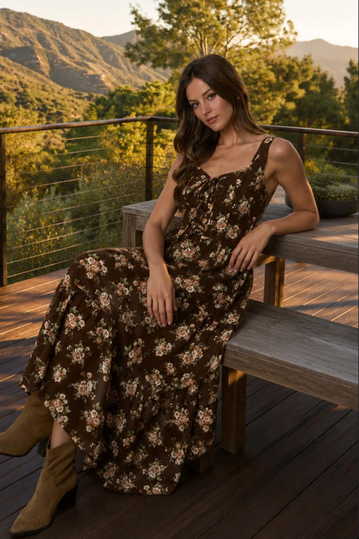 mix print corset dress Floral Cotton Taffeta Midi Dress, Corset Top, Elegant Summer Style