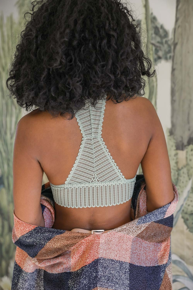 Leto Accessories Ribbed Lace Boho Racerback Bralette