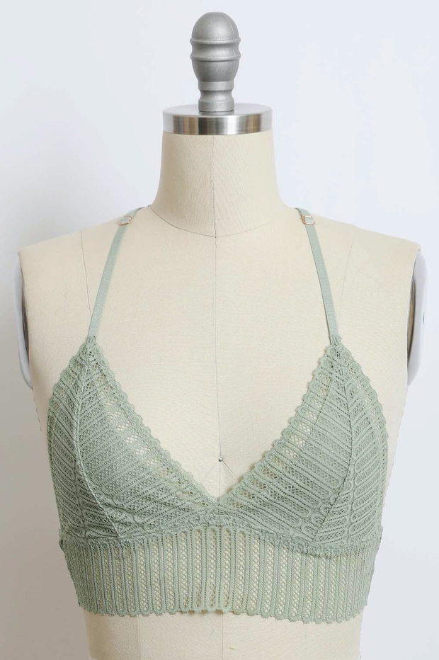 Leto Accessories Ribbed Lace Boho Racerback Bralette