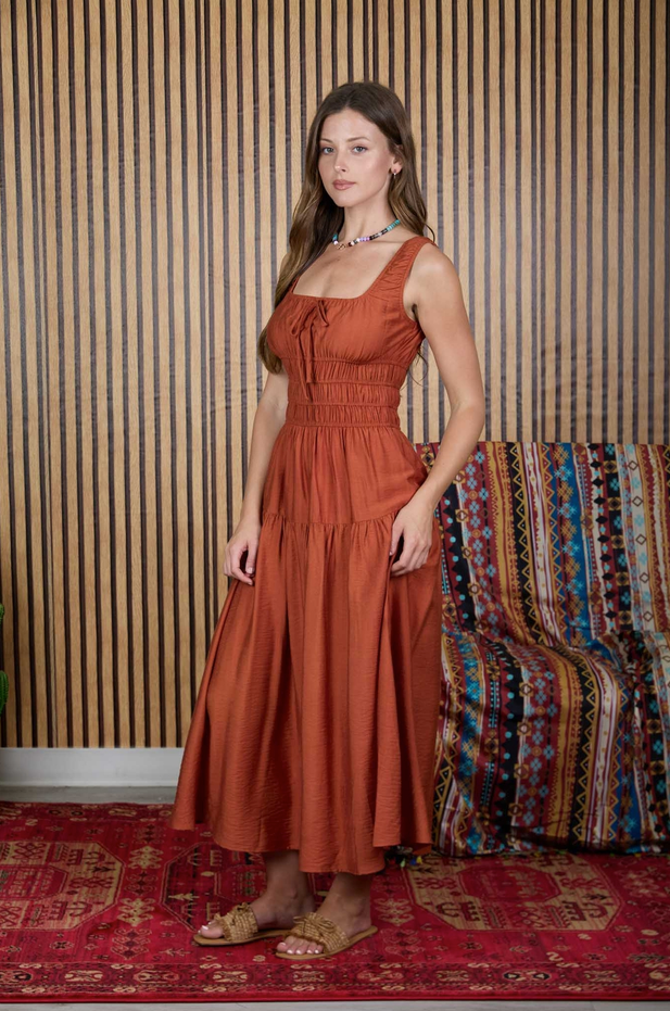 Blu Pepper Shirred Waist Midi Dress