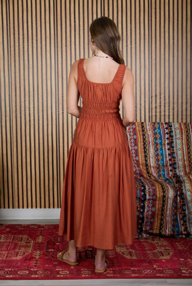 Blu Pepper Shirred Waist Midi Dress