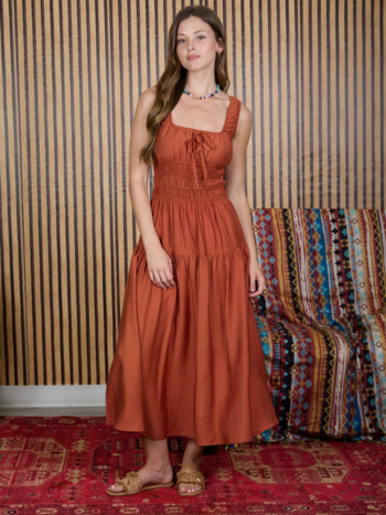 Blu Pepper Shirred Waist Midi Dress