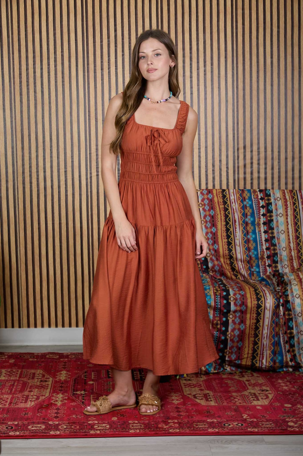 Blu Pepper Shirred Waist Midi Dress