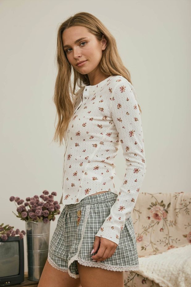 Blu Pepper Floral Waffle Knit
