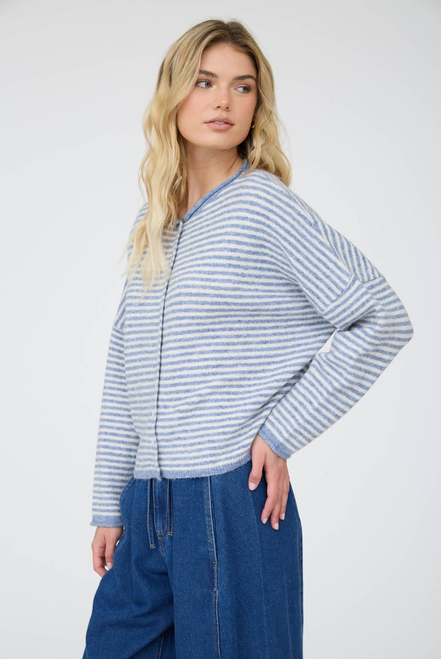 Blu Pepper Striped Drop Shoulder Cardigan