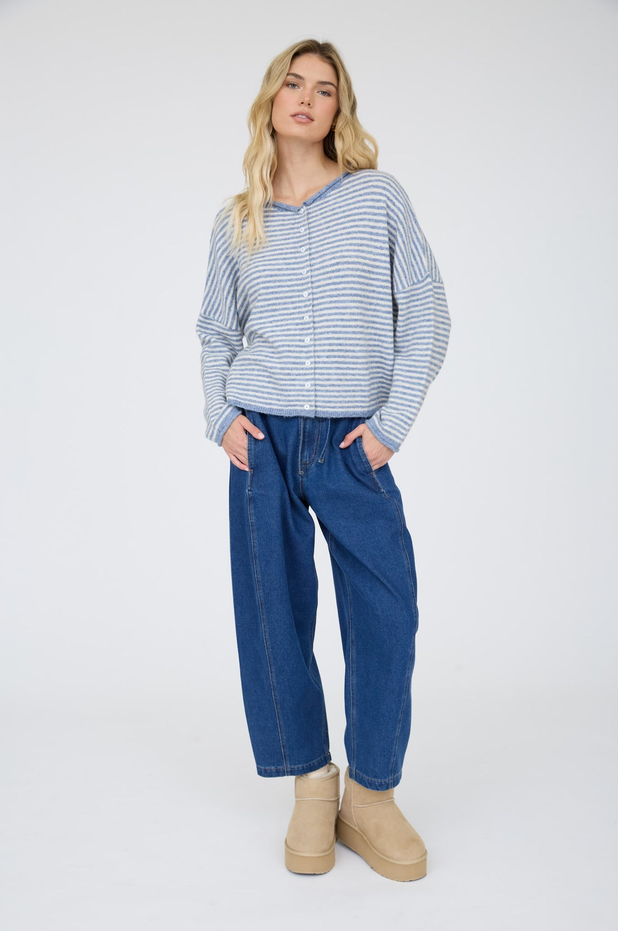 Blu Pepper Striped Drop Shoulder Cardigan