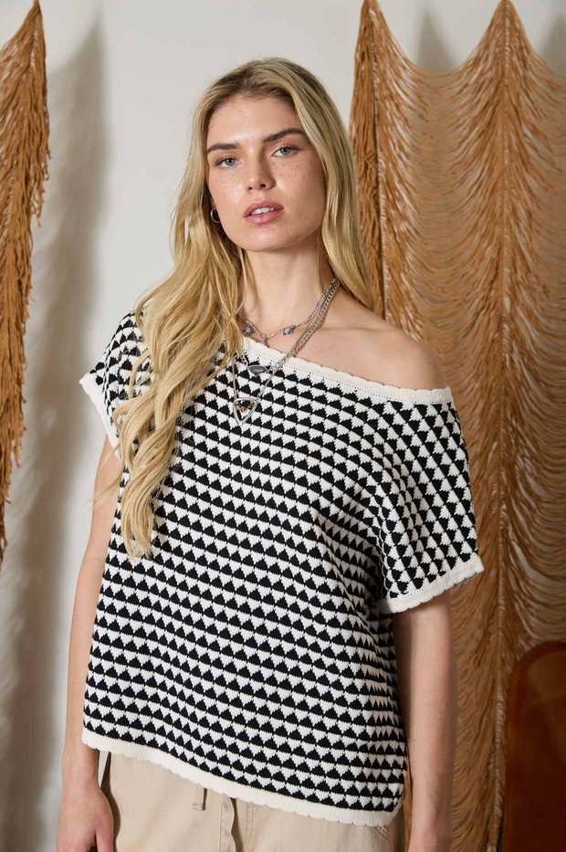 Blu Pepper Geo Striped Knit Top