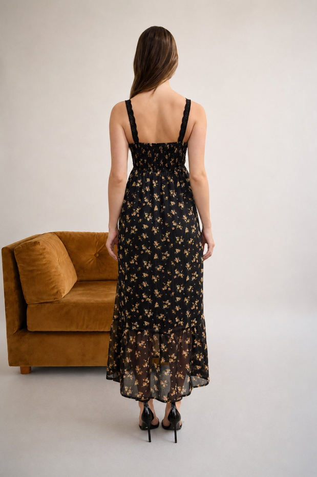 Blu Pepper Floral Lace Trim Midi Dress