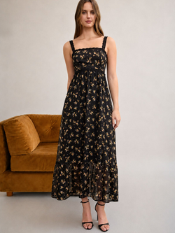 Blu Pepper Floral Lace Trim Midi Dress