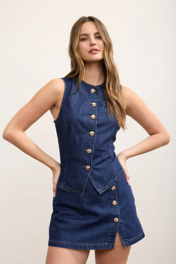 Blu Pepper Gold Button Denim Vest - Fringe Boutique