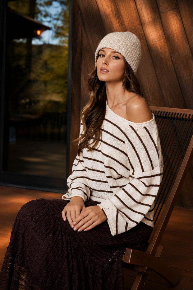 Blu Pepper Rolled Hem Stripe Sweater