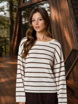 Blu Pepper Rolled Hem Stripe Sweater