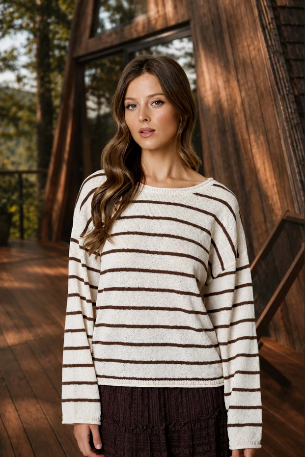 Blu Pepper Rolled Hem Stripe Sweater