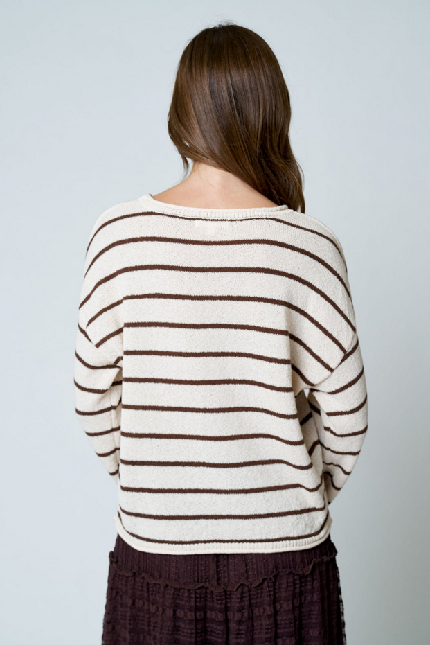 Blu Pepper Rolled Hem Stripe Sweater