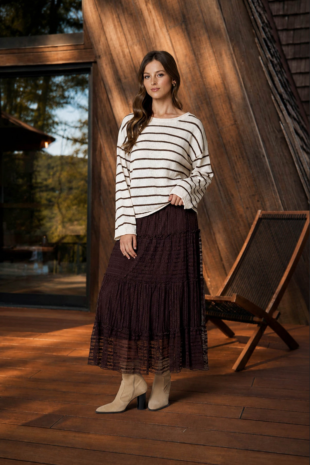 Blu Pepper Rolled Hem Stripe Sweater