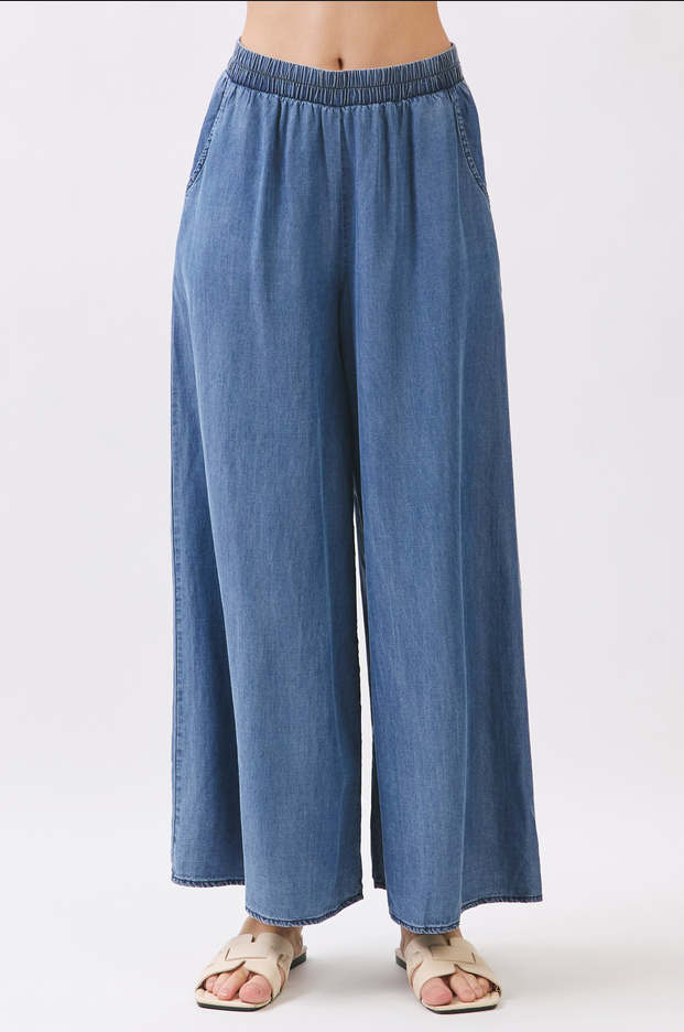 Final Touch Wide Leg Chambray Pants