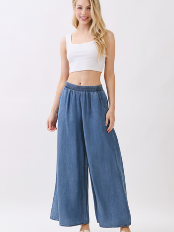 Final Touch Wide Leg Chambray Pants