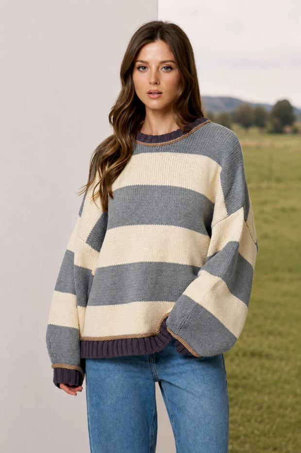 Blu Pepper Oversized Bold Stripe Sweater