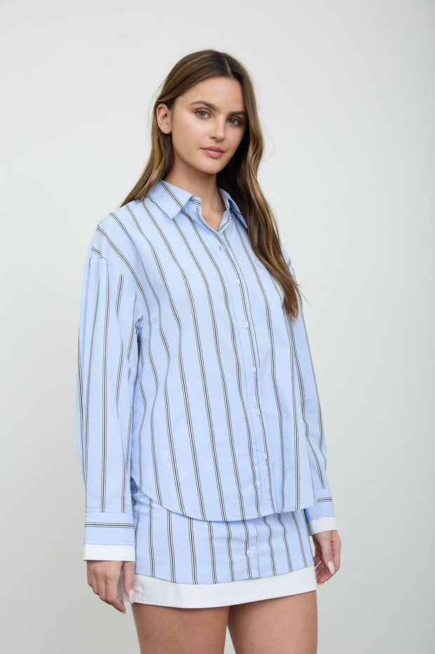 Blu Pepper Contrast Cuff Button Up