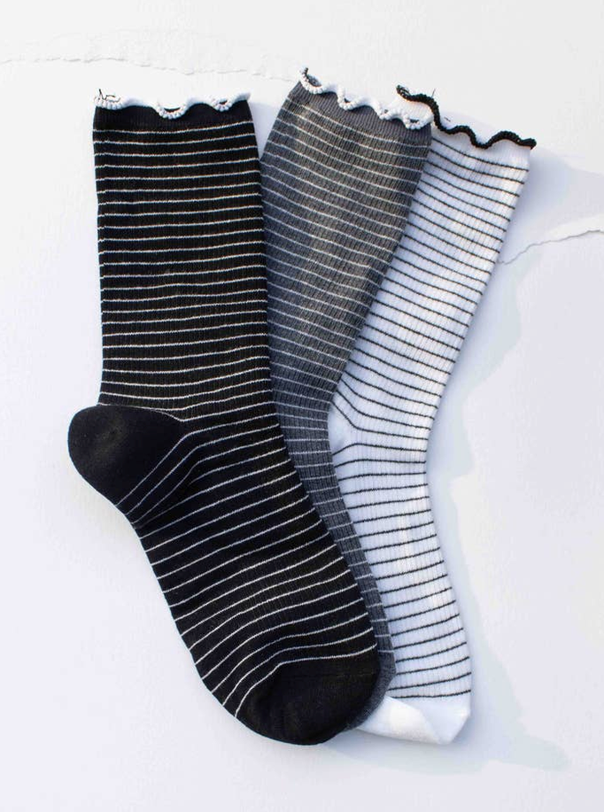 Tiepology Fine Stripe Ruffle Crew Socks