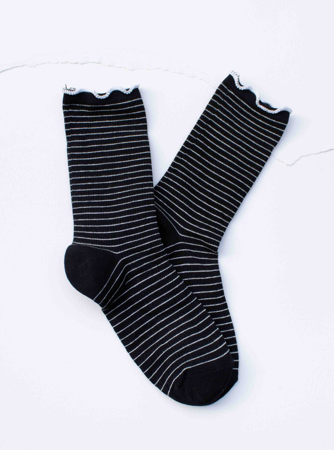 Tiepology Fine Stripe Ruffle Crew Socks