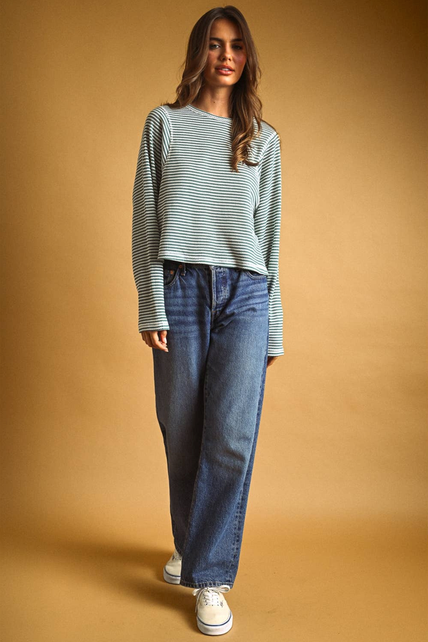 Miou Muse Long Sleeve Striped Waffle Knit