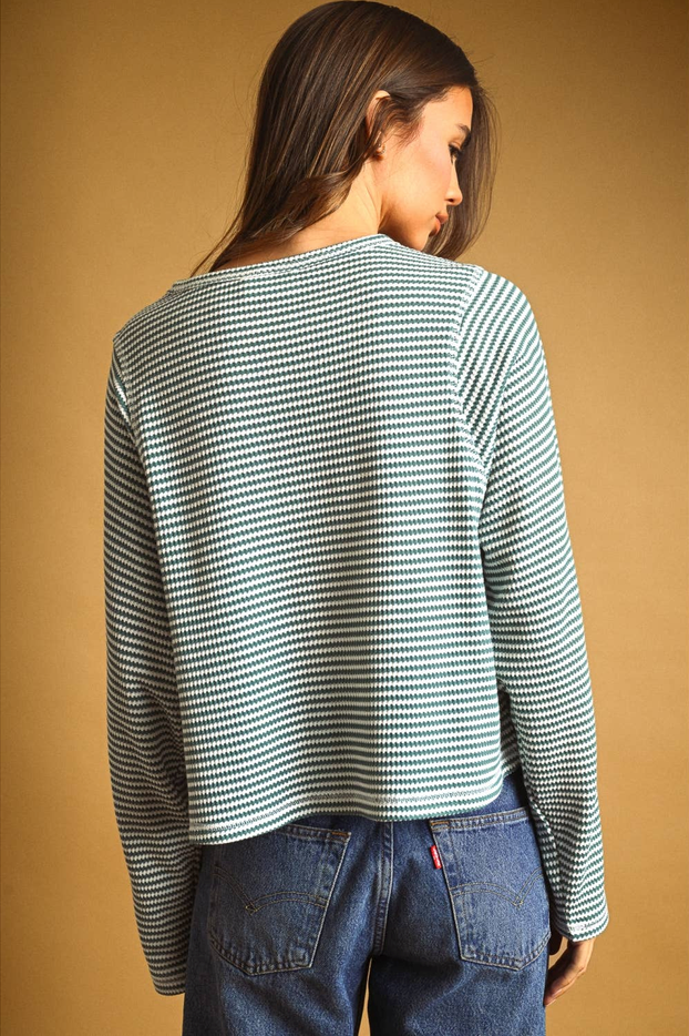 Miou Muse Long Sleeve Striped Waffle Knit