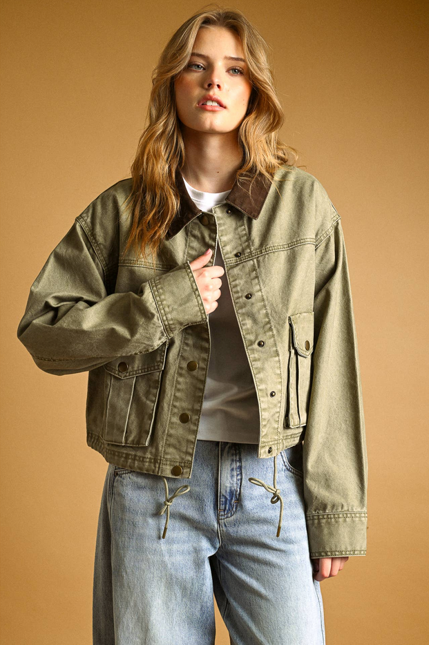 Miou Muse Contrast Collar Barn Jacket