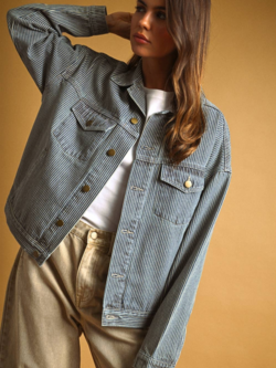 Miou Muse Railroad Stripe Denim Jacket